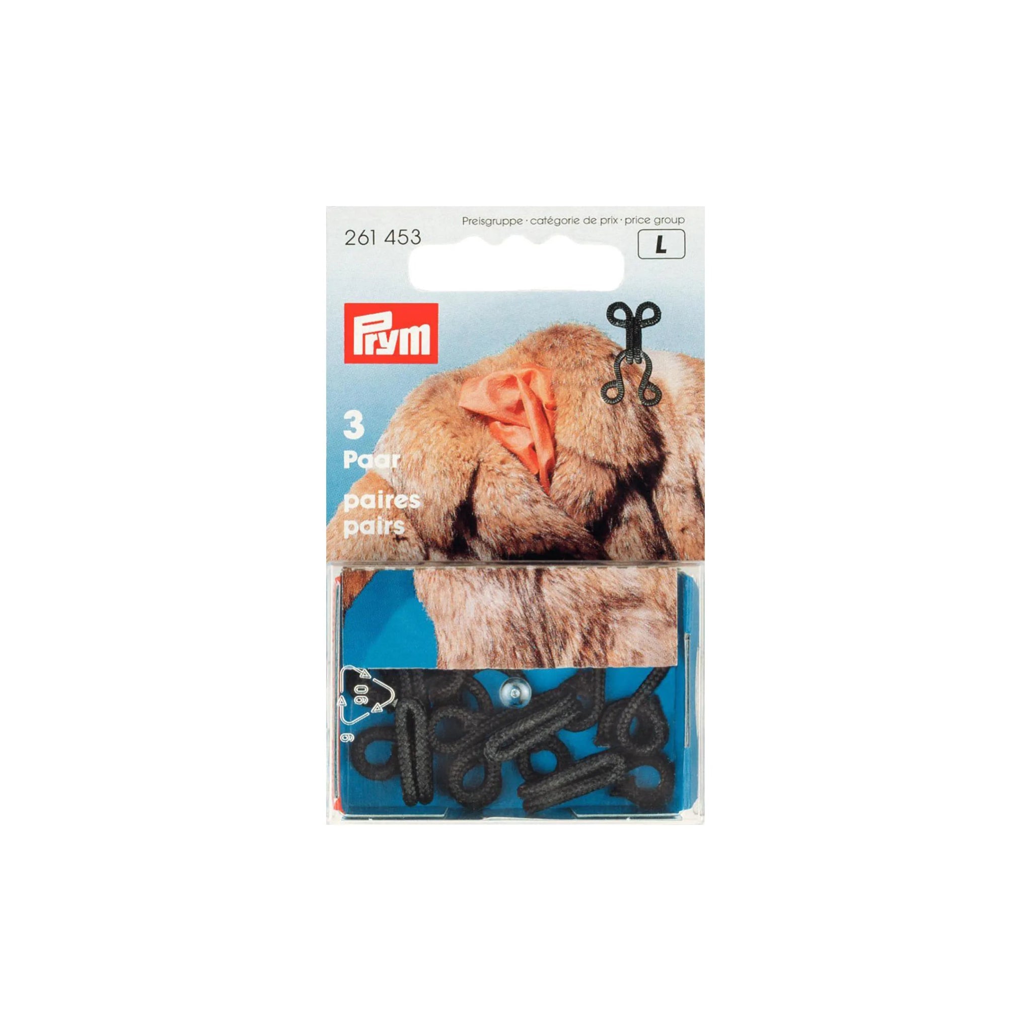 3 haken en ogen voor pels, zwart - Bladi