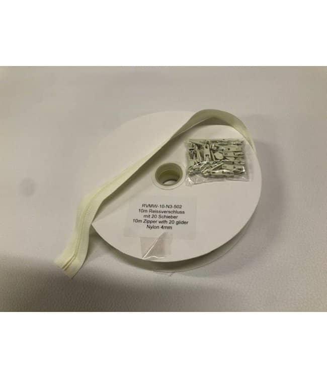 rits nylon 4mm 10 m + 20 schuivers - Zwart - Bladi