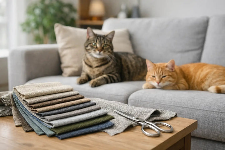 Krabvaste stof voor bank met katten kiezen - BLADI meubelstoffen