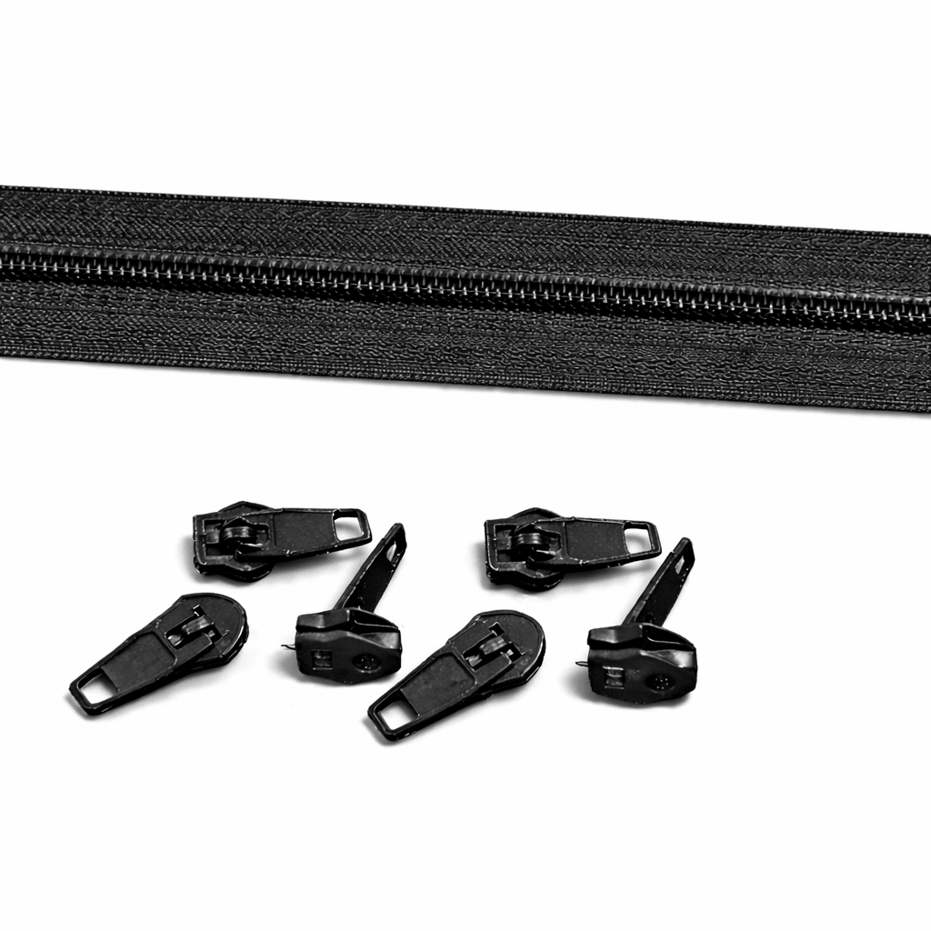 rits nylon + 1 schuiver per meter - zwart - Bladi