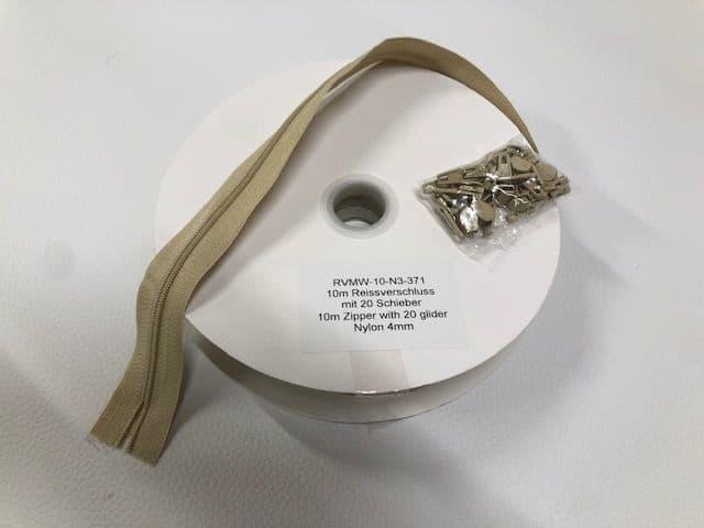 rits nylon 4mm 10 m + 20 schuivers - Beige - Bladi