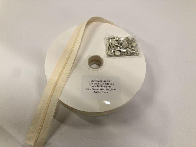 rits nylon 4mm 10 m + 20 schuivers - Creme - Bladi