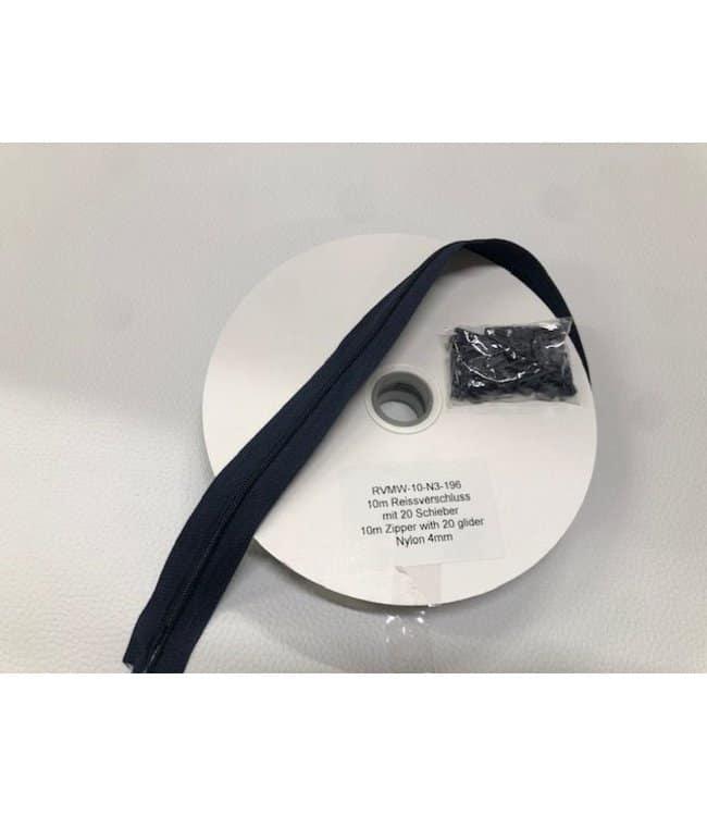 rits nylon 4mm 10 m + 20 schuivers - Donker blauw - Bladi