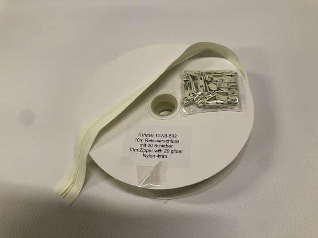 rits nylon 4mm 10 m + 20 schuivers - gebroken wit - Bladi