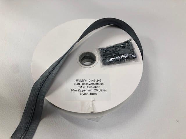 rits nylon 4mm 10 m + 20 schuivers - Grijs - Bladi