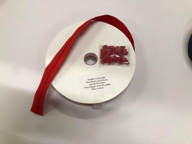 rits nylon 4mm 10 m + 20 schuivers - Rood - Bladi