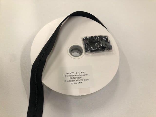 rits nylon 4mm 10 m + 20 schuivers - Zwart - Bladi