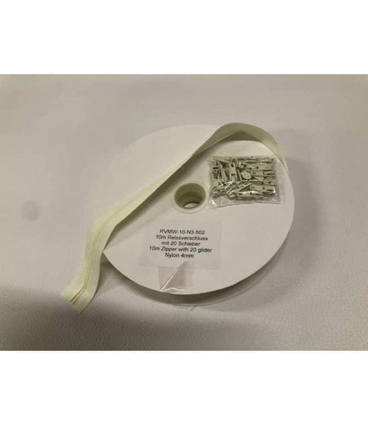 Reißverschluss Nylon 4mm 10 m + 20 Schieber - Schwarz - Bladi