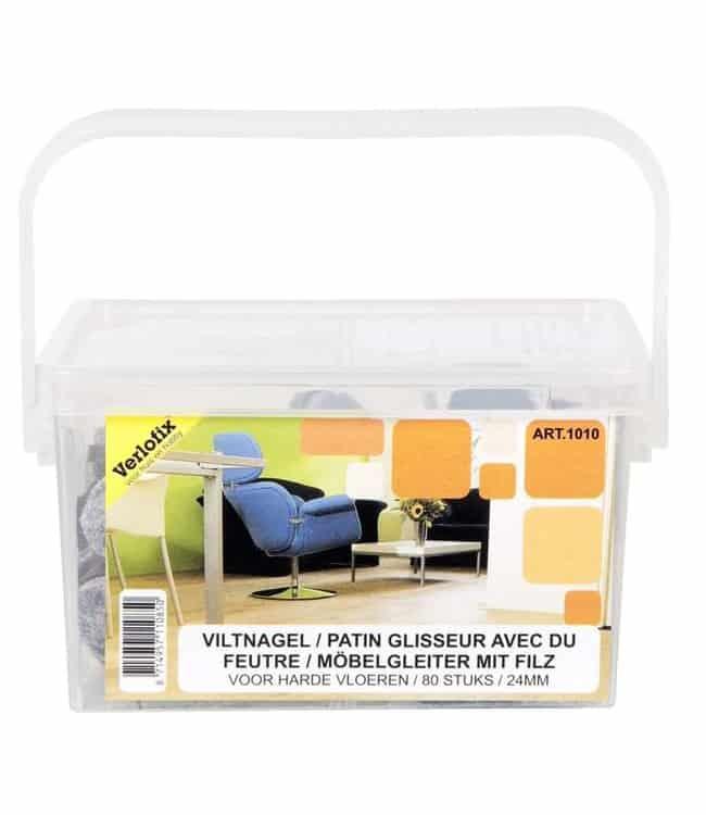 Viltnagel, nylon bruin met nagel in emmer diameter 24mm per 80 stuks - Bladi